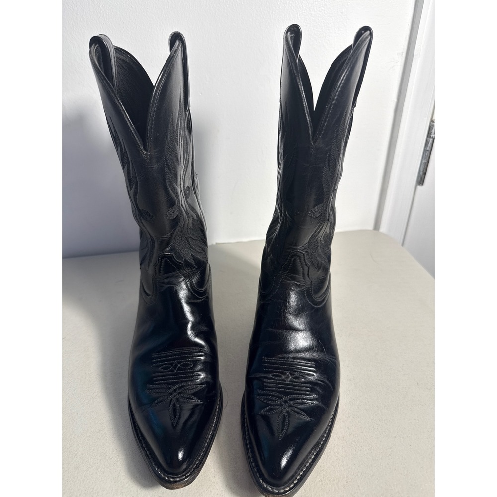 Vintage Black Leather women's Western Cowboy Boot Pointed Toe Stitched  71/2